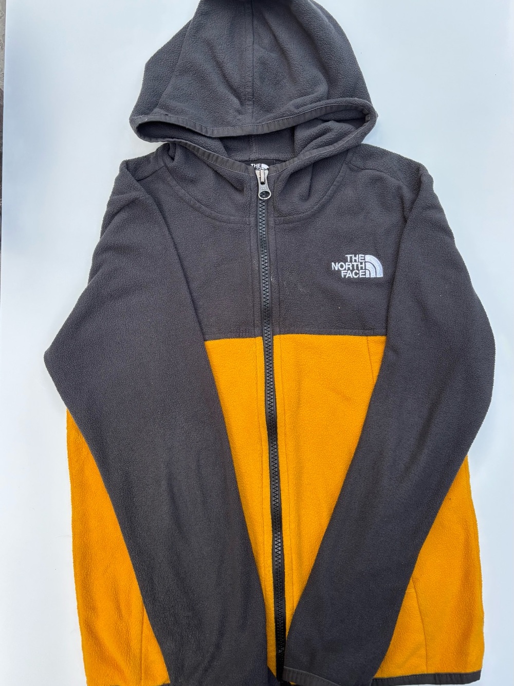 The North Face Kids Hooded Full-Zip Fleece Jacket in Charcoal & Mustard